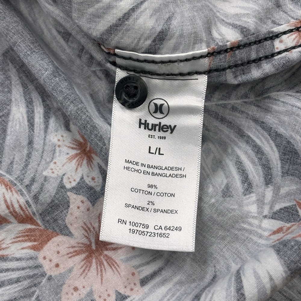 Hurley Shirt Mens Large Gray Floral Short Sleeve Button Up Casual Hawaiian - Picture 6 of 10